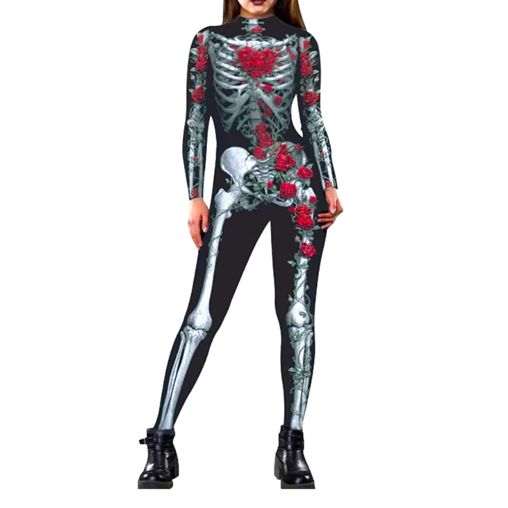 NEW- Skeleton & roses halloween body suit